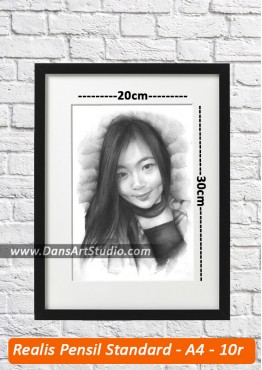 Jasa lukis realis dengan pensil ukuran A4/10R 20x30cm STANDARD